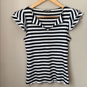 Nautical Striped Frilly Shoulder Tee Shirt Size XS